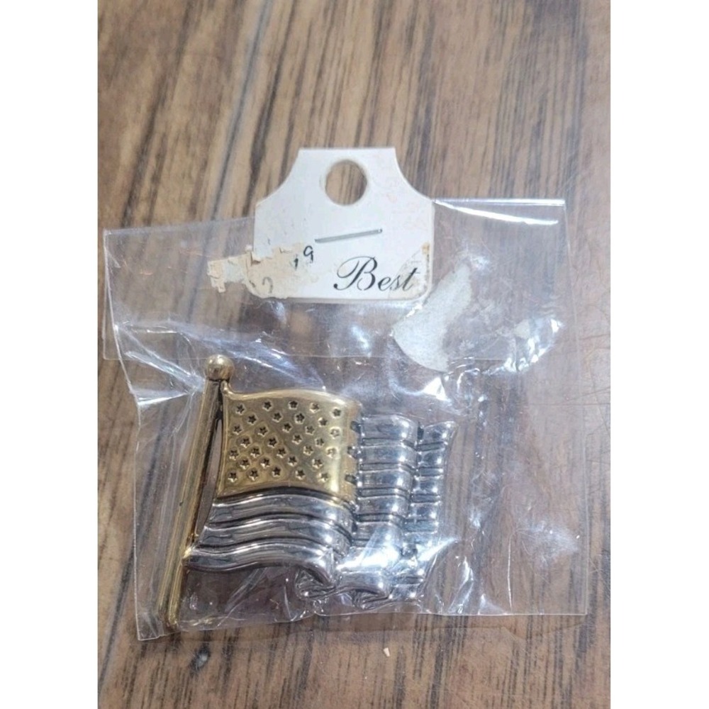 Vintage Silver And Gold Tone Best Signed American Flag Brooch Pendant 1.5"